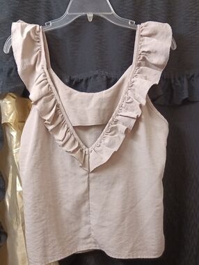 SHEIN Ruffled V-Neck Sleeveless Top - Light Beige| Size L